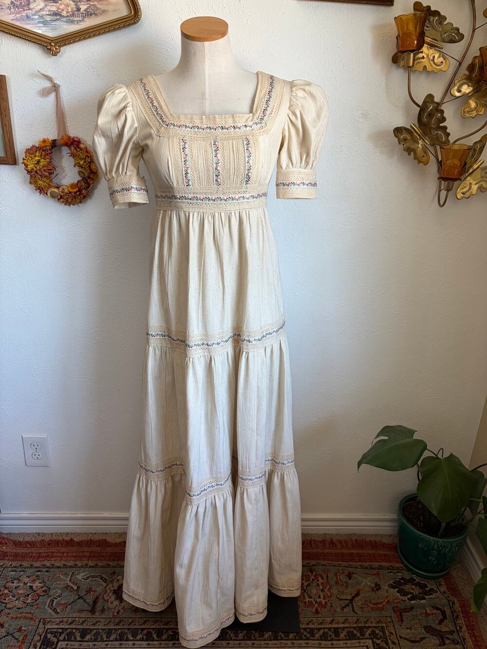 70s Vintage Handmade Prairie Dress size XS